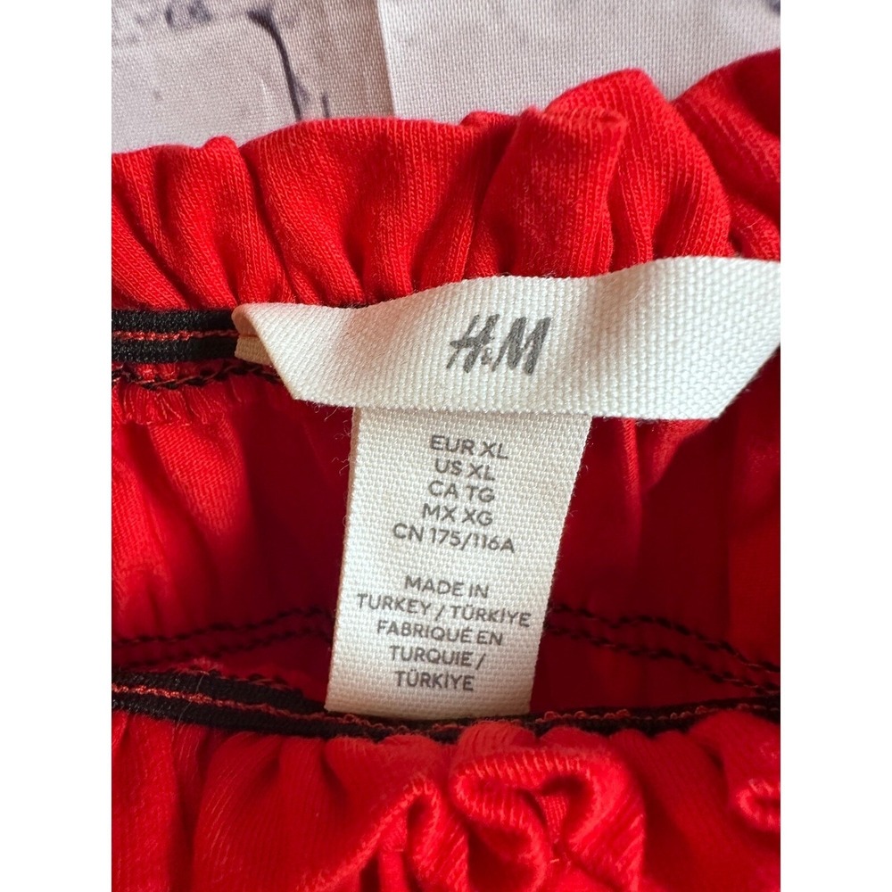 H&M Smocked Peplum Top Square Neck Long Sleeve Red Blouse XL - Picture 2 of 4